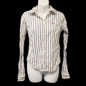 2/$20 Hollister Blue & White Stripes Buttons Down Shirt Size: M